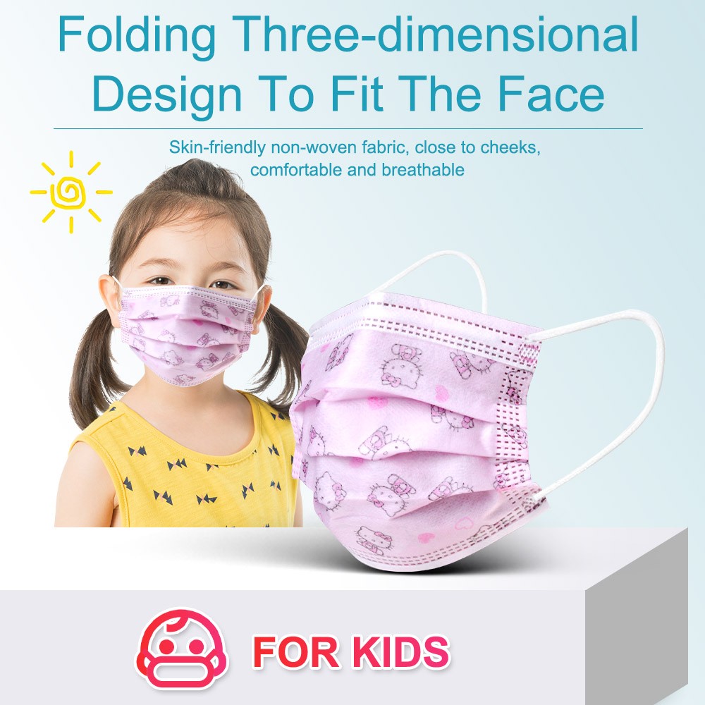 Cute Cat Baby Face Mask Disposable Kids Face Mask Pink Girl 3 Slices Massage Mask For Kids