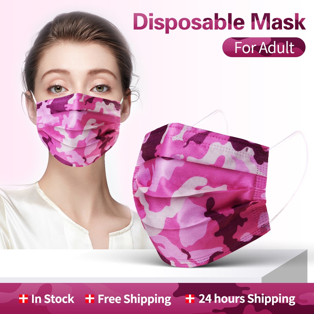 Camouflage disposable face mask 3 ply filter earbuds 100pcs protective face cover masque surgical mascarillas desechables