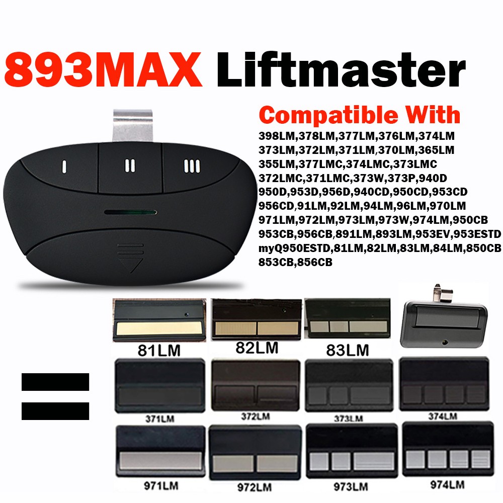 10 Pack 893MAX Liftmaster Remote Control Garage Door Opener 310mhz 315mhz 390mhz for 371LM 971LM 891LM 373LM 973LM Transmitter