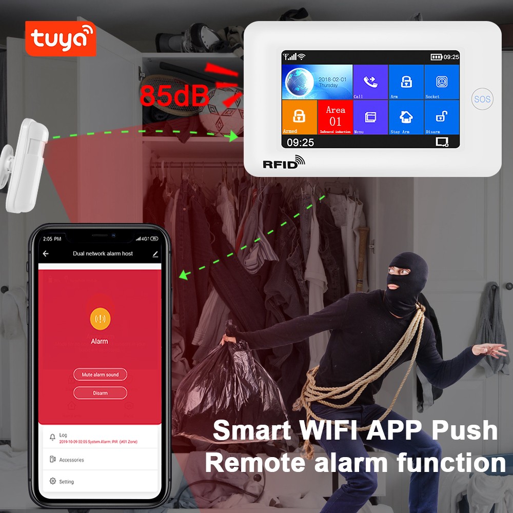 Awaywar-نظام إنذار لأمن المنزل الذكي ، متوافق مع Tuya IP Camrea ، WiFi و GSM ، مضاد للسطو