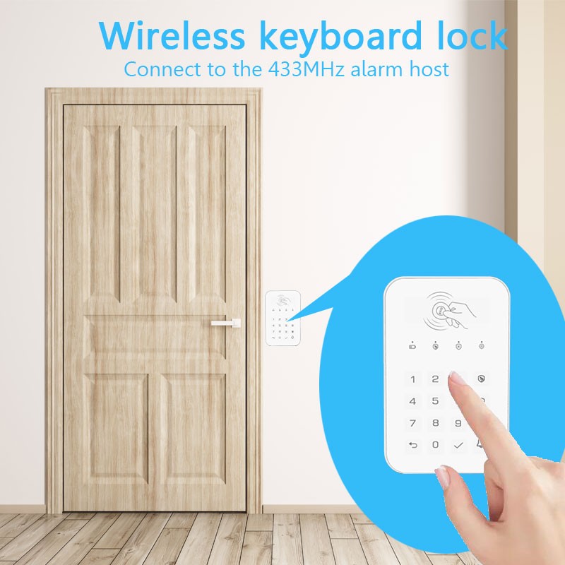 Wireless Smart Keypad Lock Touch Keypad Rfid Card Unlock White Home Security 433MHz Frequency Connect to Alarm Host