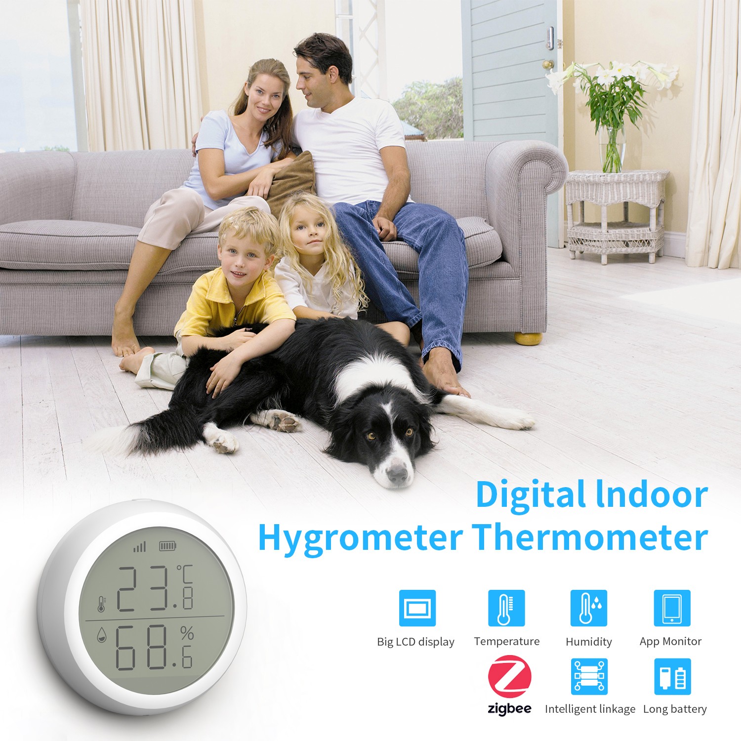 Tuya Zigbee Smart Home Temperature Humidity Sensor with LED Display Works with Google Assistant and Tuya Zigbee Hub