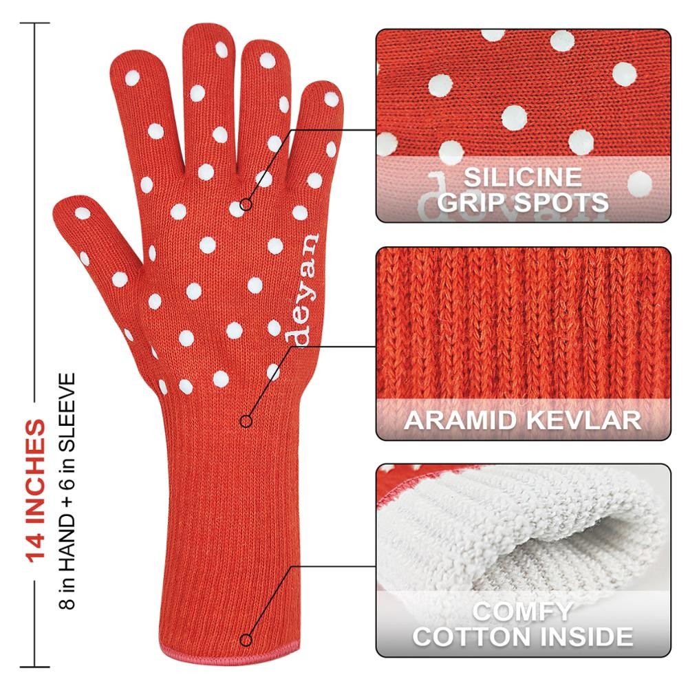 DEYAN-Women's Heat Resistant Oven Gloves BBQ Gloves 1472 f with Non-Slip Grip for Baking Grilling Smoker