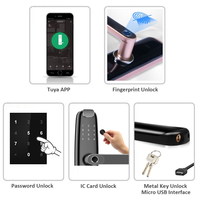 AISUO Tuya WiFi mobile phone unlock fingerprint magnetic card password normally unlock mode timer password smart door lock