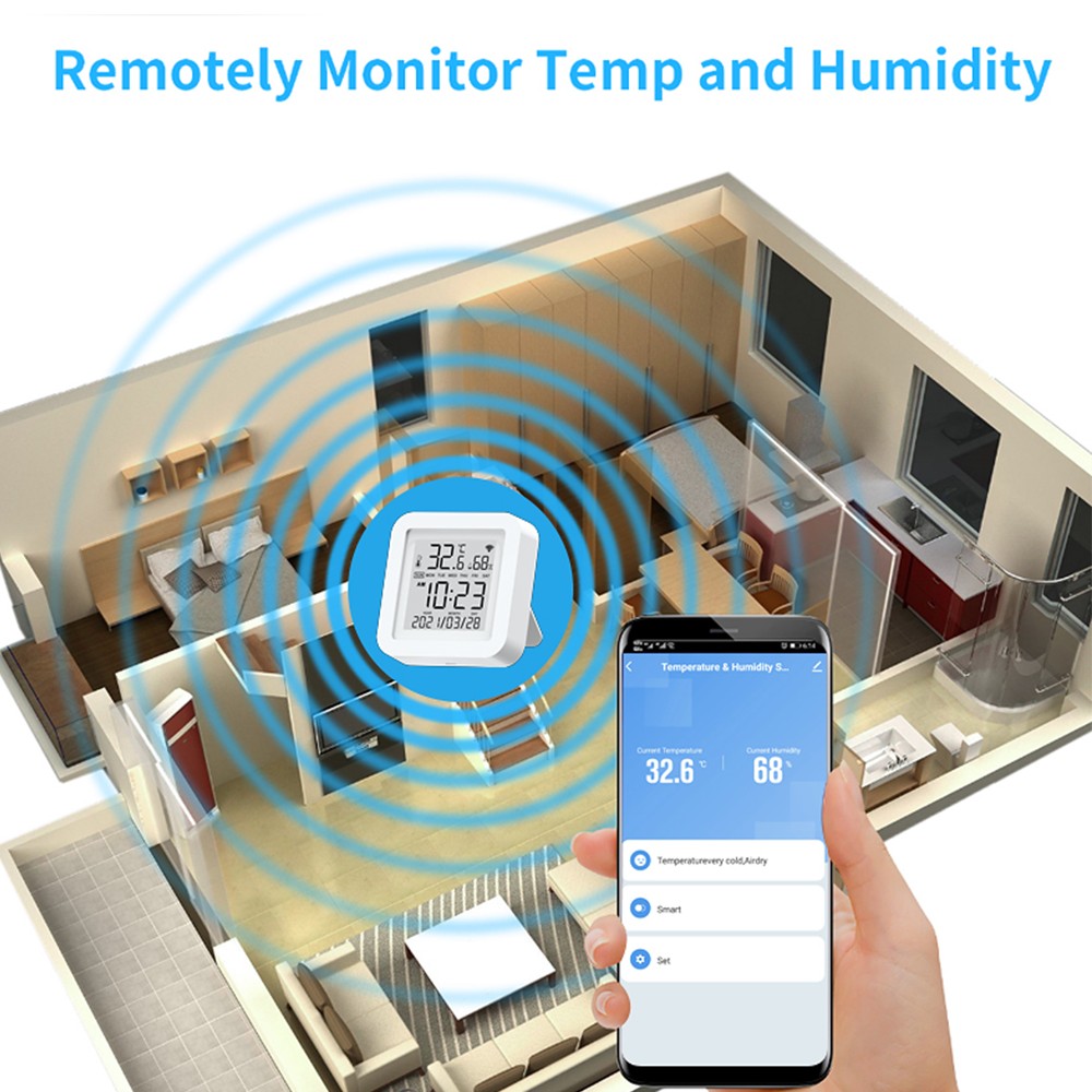 مستشعر درجة الحرارة والرطوبة من Tuya مزود بخاصية WIFI موديل 2022 للمنزل الذكي var SmartLife مع شاشة تدعم هاتف Alexa من Google