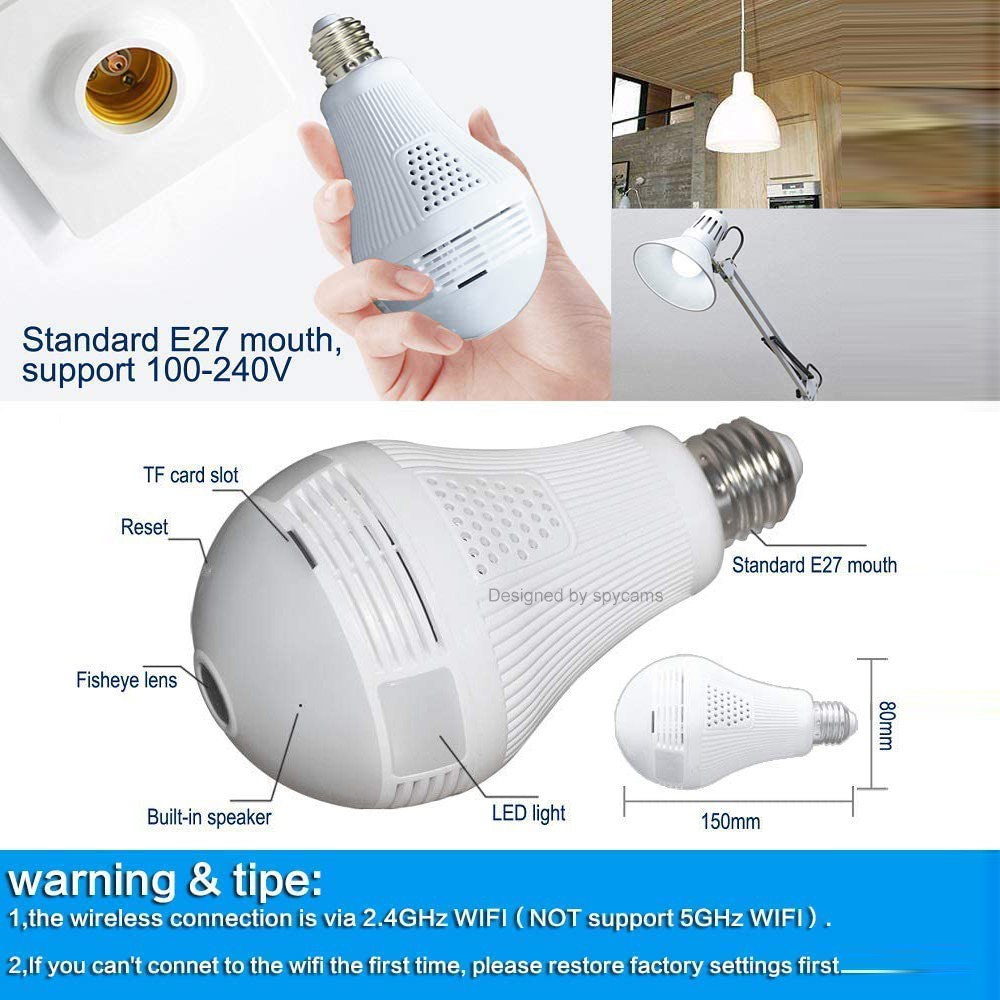 Panoramic Light Bulb Mini Camera HD 960P 360 Degree Fisheye WiFi Wireless CCTV LED Hidden Light Lamp IP P2P Home Security Cam