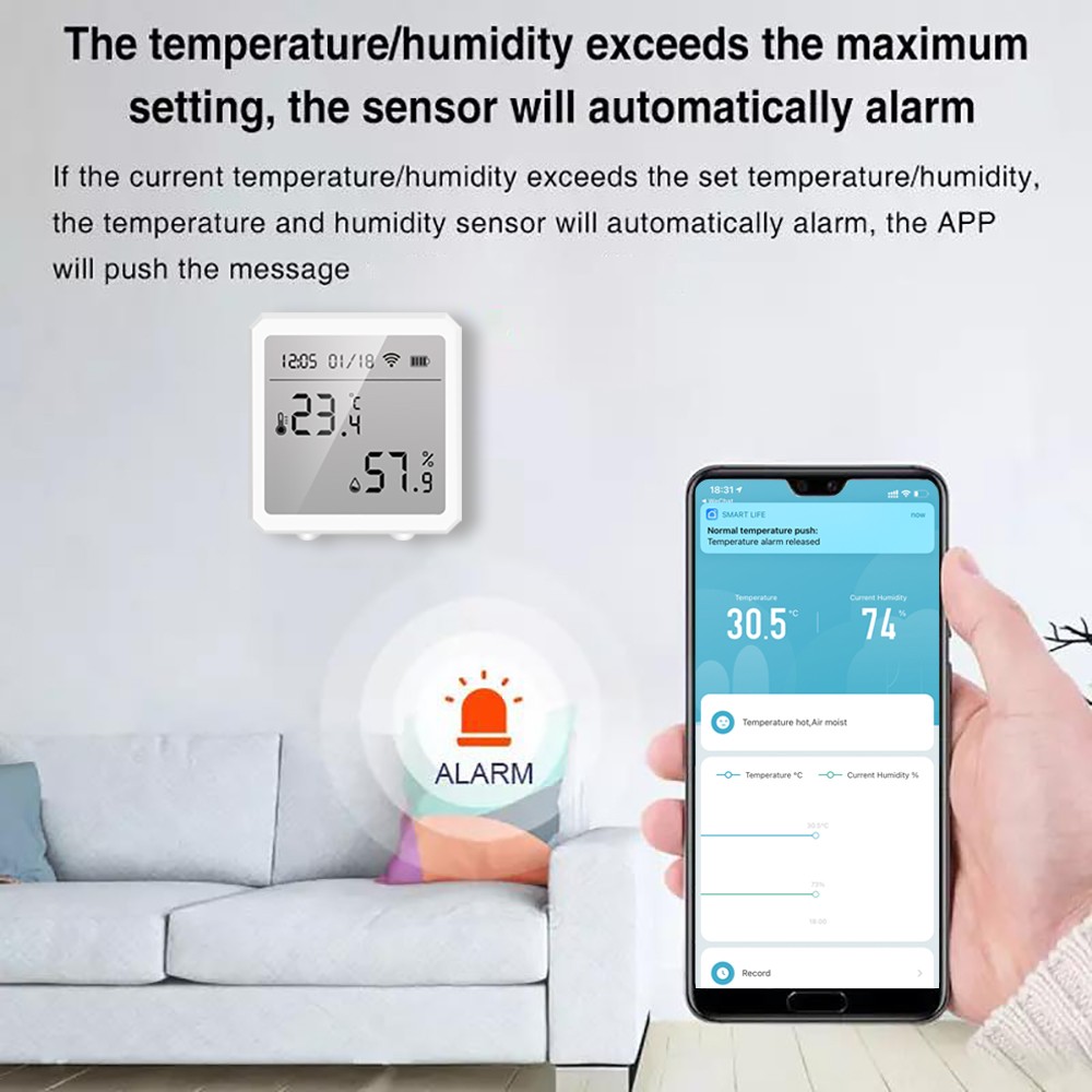 2022 Tuya Smart WiFi Temperature Humidity Sensor Indoor Thermometer with LCD Screen Support Alexa Google