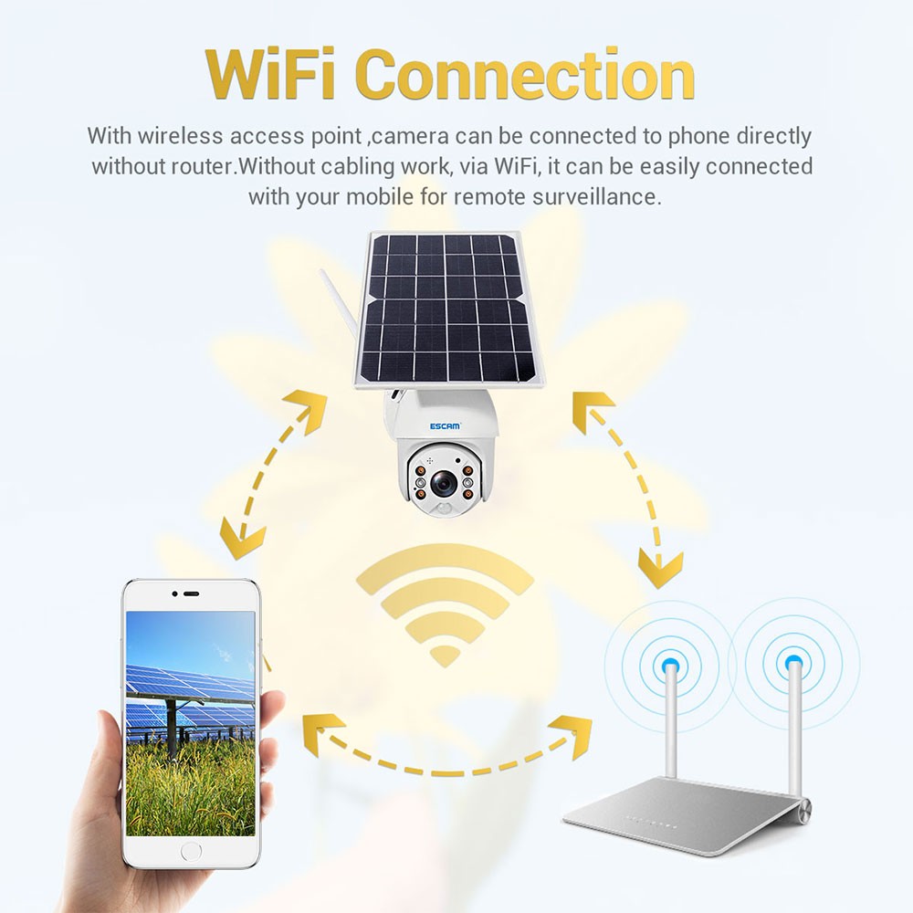 ESCAM QF280 1080p Wifi Version Shell Solar Security Surveillance Camera Waterproof Camera Smart Home Two Way Audio No Battery