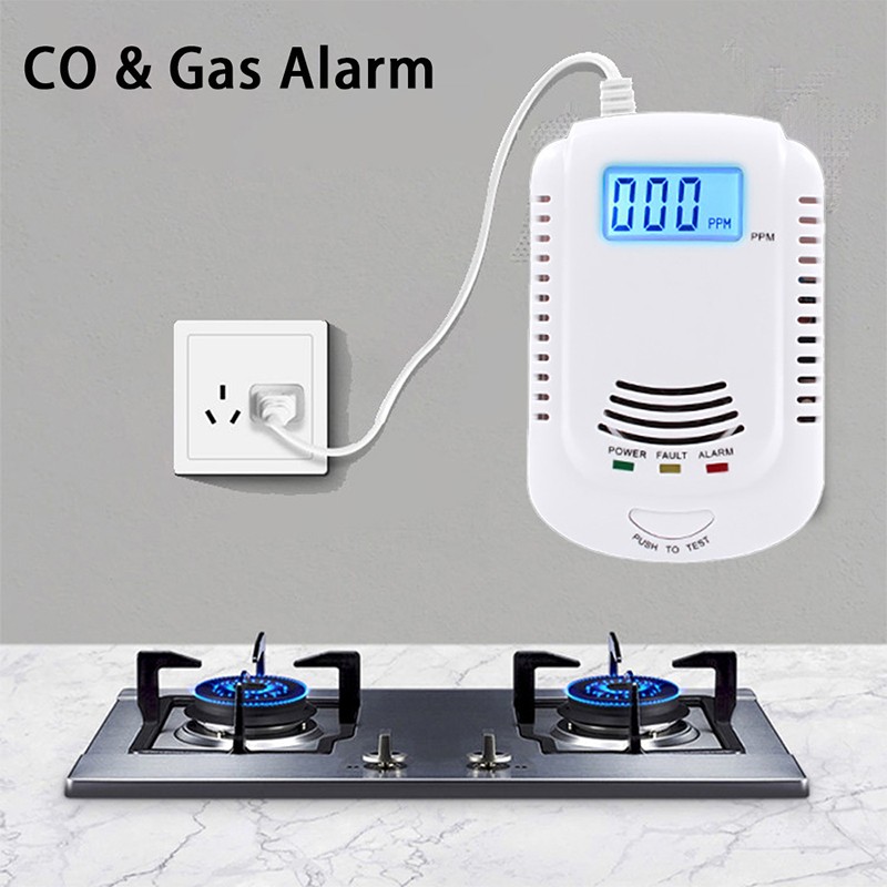 Combination CO Carbon Carbon Monoxide Detector Combustion Sensitive Gas Leak Sensor Auto Detection Failure Fire Alarm EU Plug AC 90V-220V