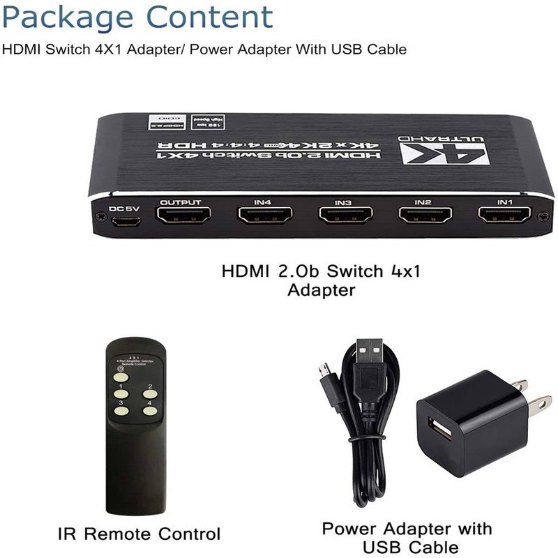 التبديل 5 منفذ HDMI-compati IR التحكم عن بعد التبديل 4 في 1 خارج الجلاد 4x1 محدد دعم 4K @ 30Hz الترا HD ثلاثية الأبعاد