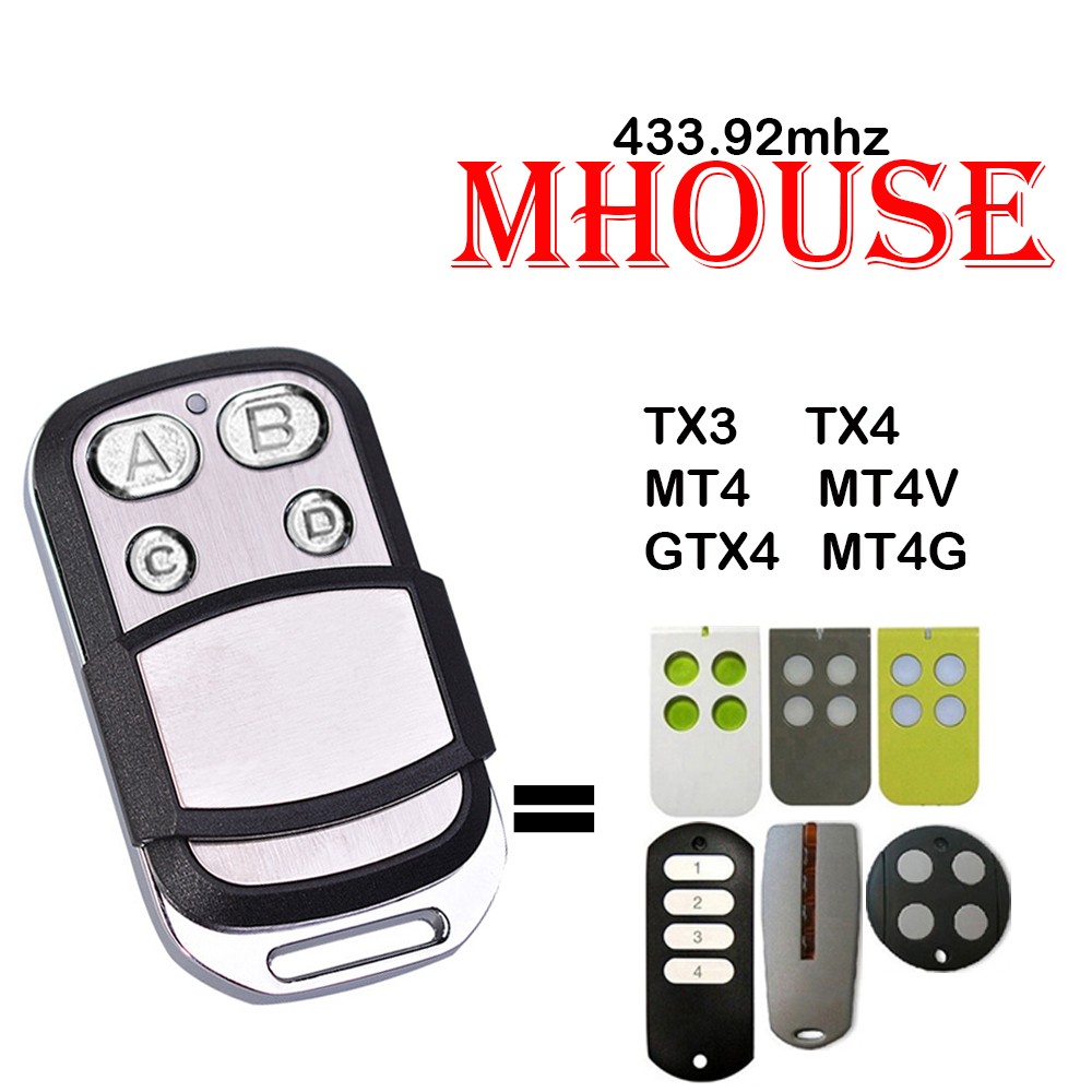 Compatible with MHOUSE GTX4 TX4 GTX4C TX3 Remote Control MOOVO MT4V MT4 MT4G Garage Command Gate Opener MHOUSE Rolling Code 433MHz 3X