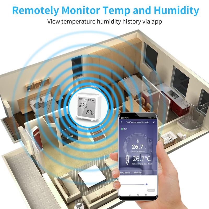 Tuya Smart WiFi Temperature Humidity Sensor Indoor Hygrometer Thermometer LCD Display Smartlife for Alexa Google Home Aubess