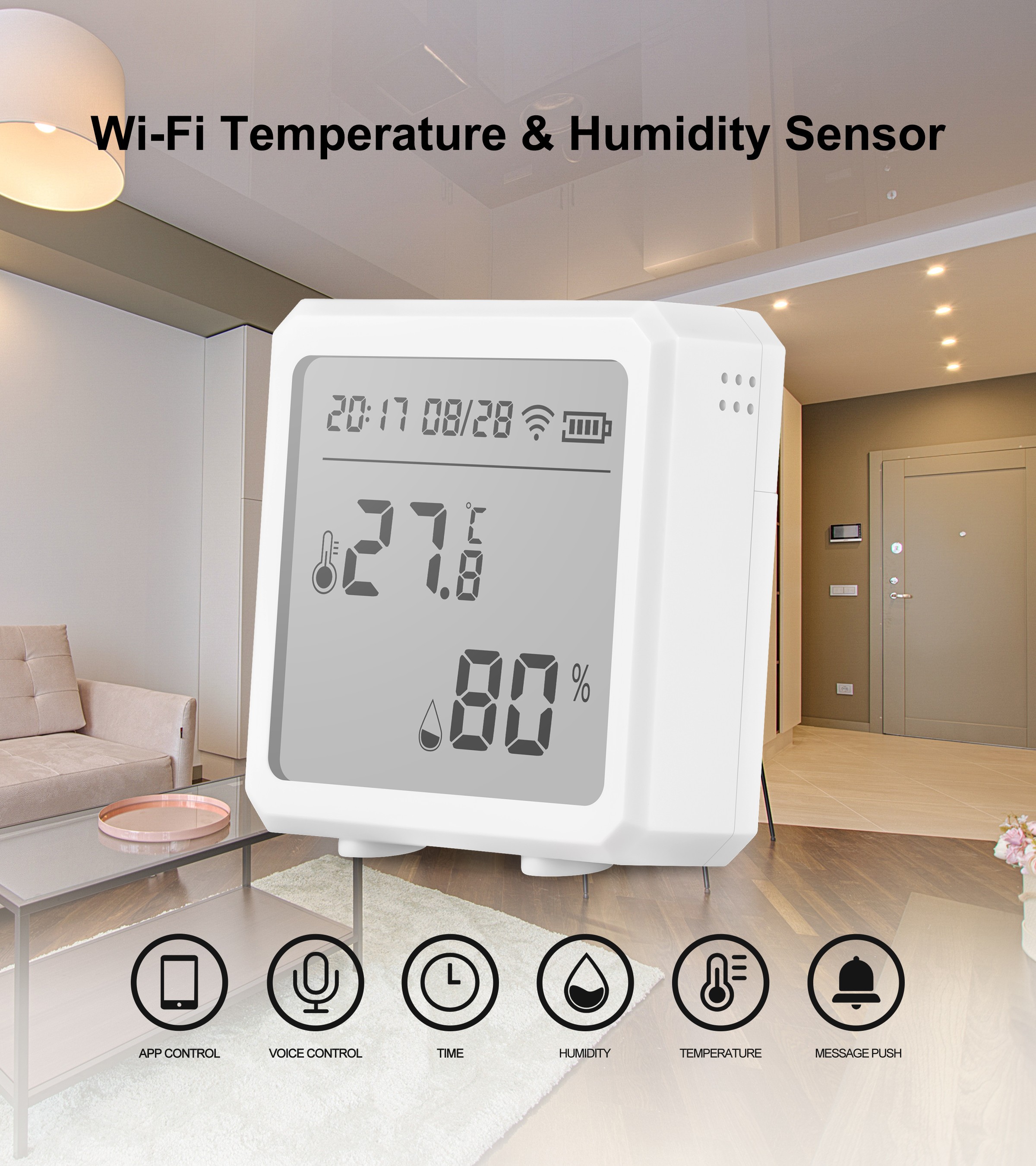 2022 Tuya Smart WiFi Temperature Humidity Sensor Indoor Thermometer with LCD Screen Support Alexa Google