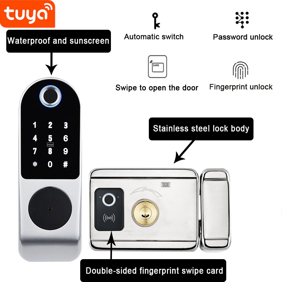 AISUO Tuya WiFi Mobile Phone Unlock Remote Control Fingerprint Magnetic Card Password Key Outdoor Waterproof Smart Door Lock