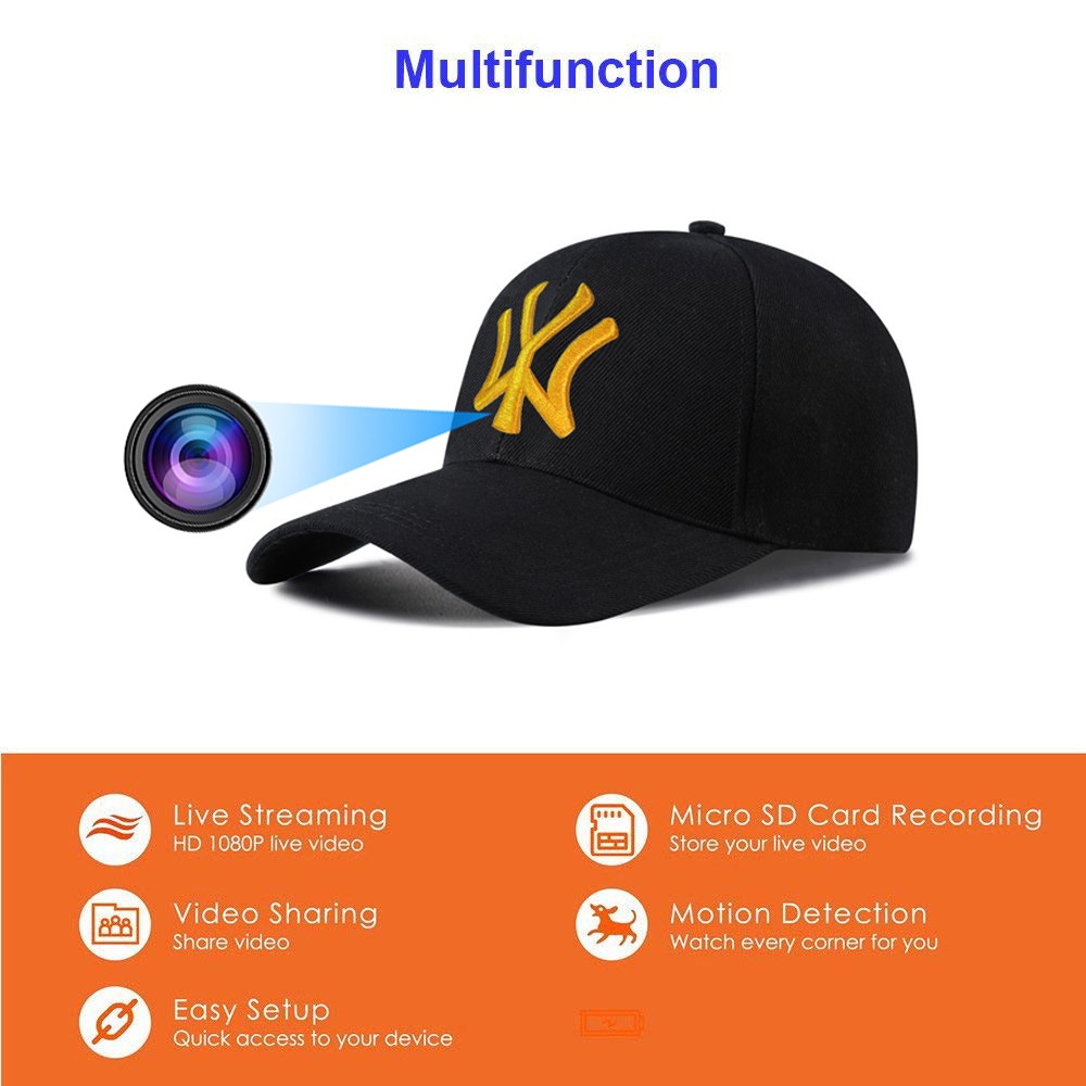 HD 1080P Wearable Baseball Hat Camera Fashion Baseball Cap Wifi Camera For Outdoor Travel Manual Recording Remote Monitoring