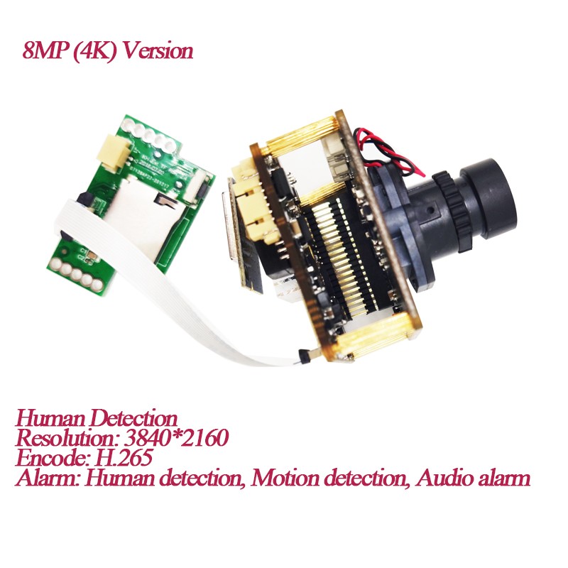 H.265 8MP 4K Starlight Wireless IP Camera Module, 5MP Human Detection WiFi Network Camera Board Two Way Audio TF Card RTSP