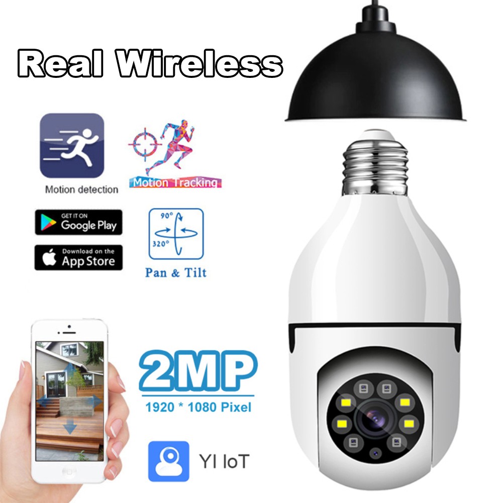 2022 1080 E27 Bulb Surveillance Camera Night Vision Full Color Automatic Human Tracking Zoom Indoor Video Security Protection