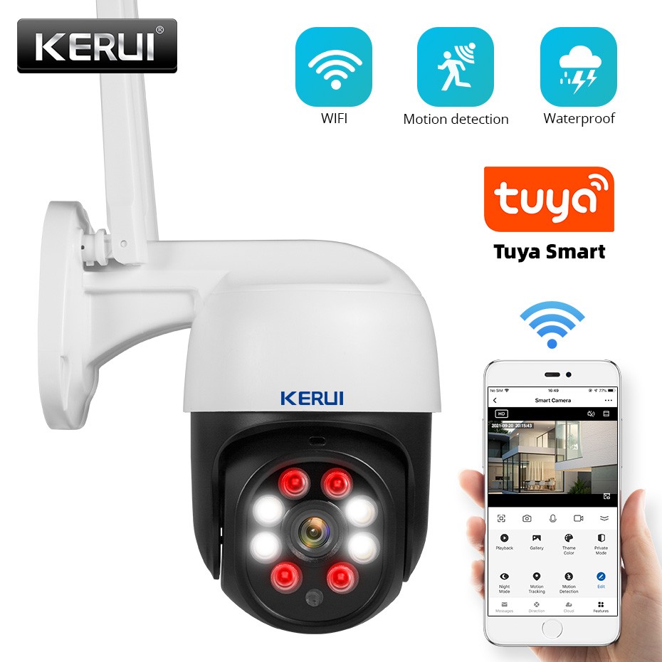 2022 KERUI 3MP Outdoor Camera PTZ WiFi IP Camera 4X Digital Zoom IR Human Detection WIFI CCTV Surveillance Motion Detection