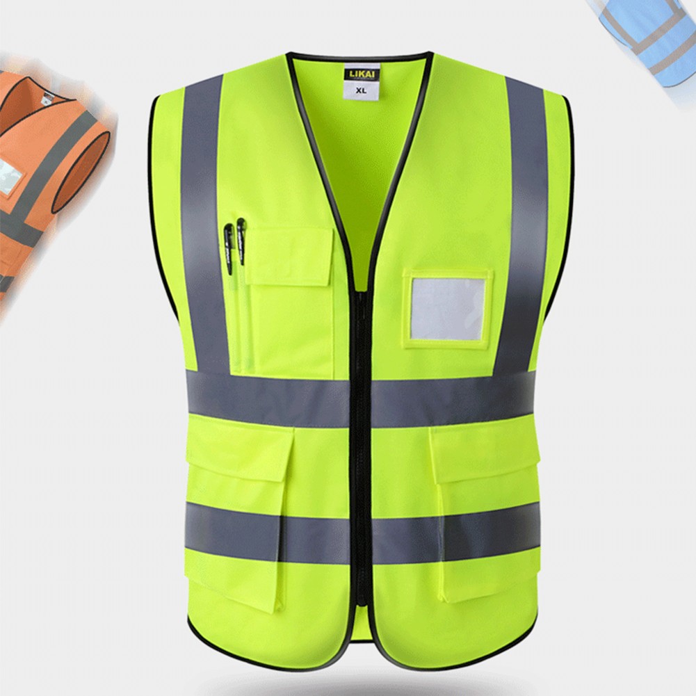 Reminder With Zipper Waistcoat Wear Resistant High Visibility Easy Clean Safety Vest Reflective Multi-Pocket Night Construction