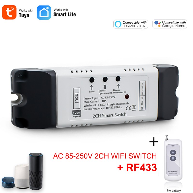 Wifi Smart Garage Door Opener RF 433 Controller Tuya Smart Life APP Timer Switch 7-32V 85-250V Receiver for Alexa Google Home