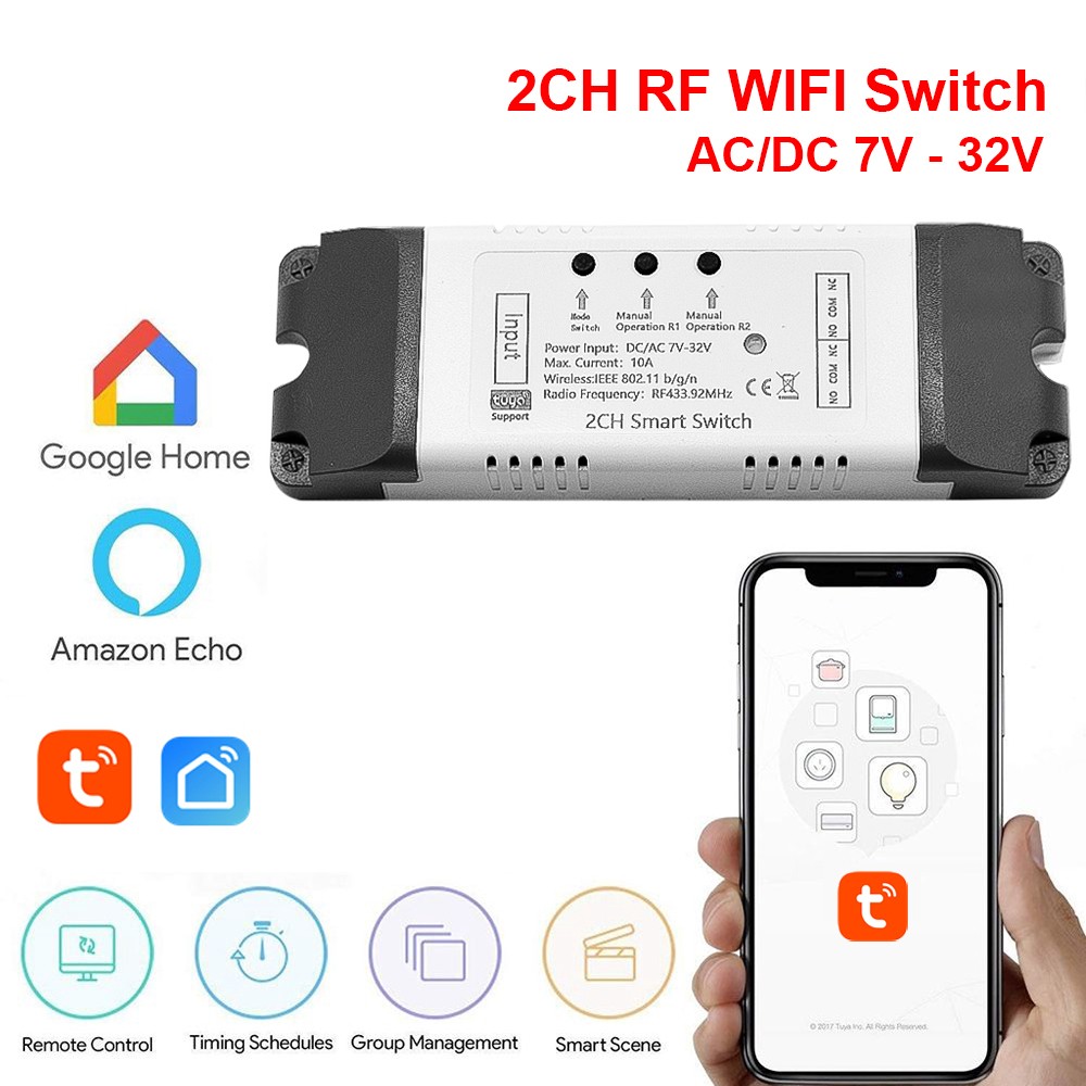 2CH Tuya Wifi Switch Relay Module Garage Door Opener 12V 24V 220V Smart Life DIY Smart Home Work with Alexa Google Home