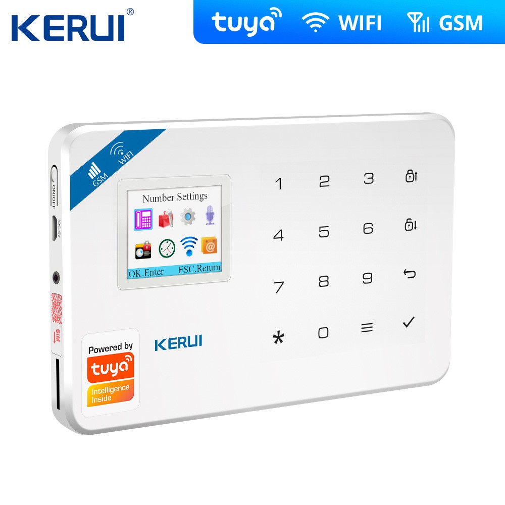 2022 Kerui Tuya W18 لاسلكي واي فاي إنذار المنزل GSM IOS أندرويد APP التحكم LCD GSM SMS لص نظام إنذار لأمن الوطن