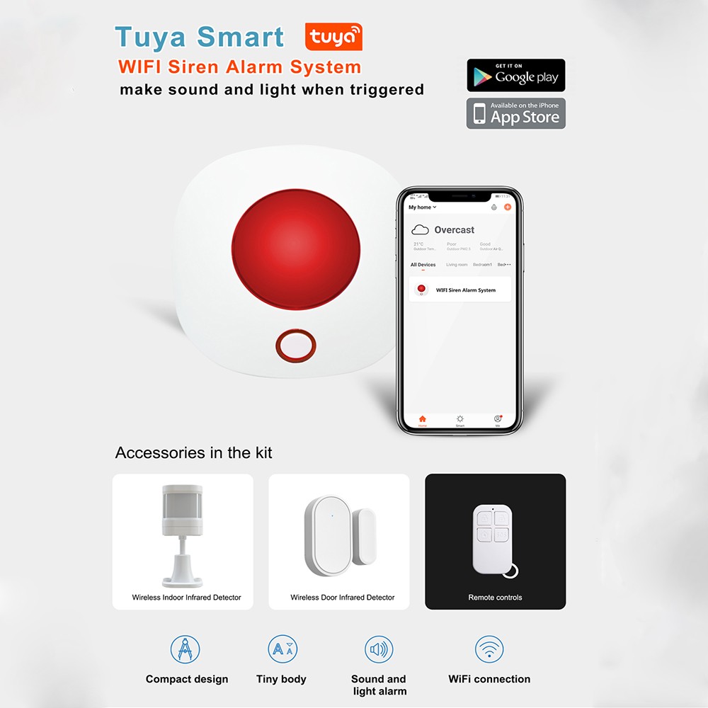 2022 TUGARD SN10+ SN11 Tuya Wireless Siren 433MHz Strobe Siren Alarm Horn 110dB Light Siren For Home Security Burglar Alarm