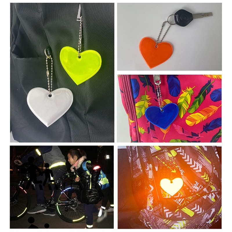 5pcs Cute Heart Shape Reflective Keychain Bag Pendant Doft Accessories Reflective PVC Keyrings For Visible Safety