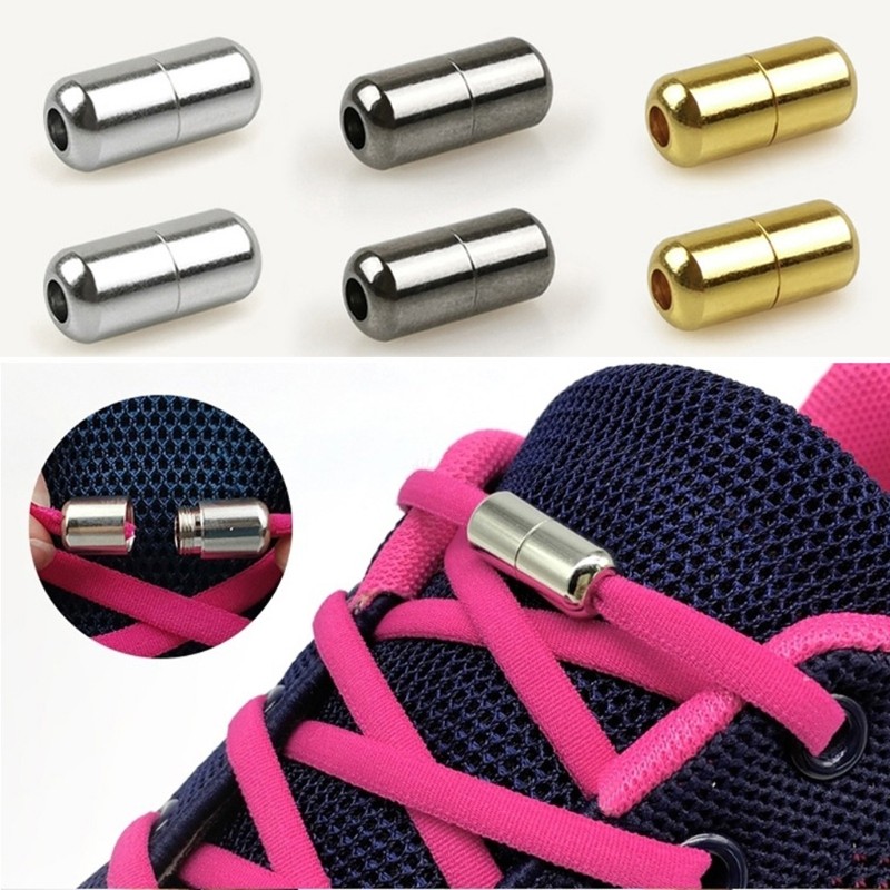 10pcs Elastic Laces Clasps Metal Capsule Lock Buckles Tip Ends No Tie Shoelaces Tieless Elastic Lazy Shoelace Accessories