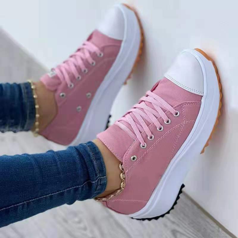 Canvas shoes women 2022 new fashionable canvas shoes breathable high-top casual women's shoes thick-soled lace-up shoes