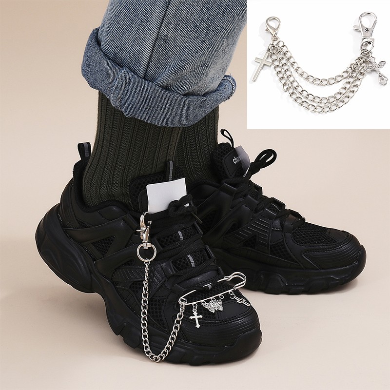 Multi Layer Shoe Chain Charm Cross Tassel Necklace Boot Jewelry for Women Unisex Trendy Anklet Chain Jewelry Party Gift