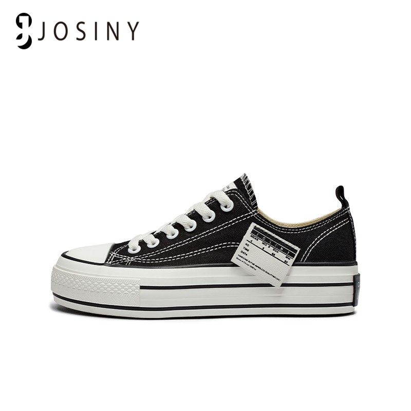 JOSINY 2022 Women's Canvas Thick Sole Flat Shoes Black Simple Style Casual Sneakers Female