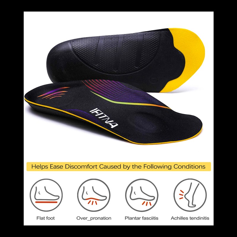 IFiTNA 3/4 Length Orthopedic Arch Support Insole Men Sneaker Flat Foot Varus Plantar Fasciitis Orthotic Shoe Inserts Heel Pain