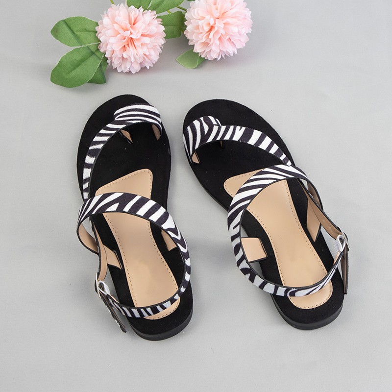 2022 women's summer sandals woman animal flannel flock ladies sandals flat beach shoes leopard print buckle strap women's shoes