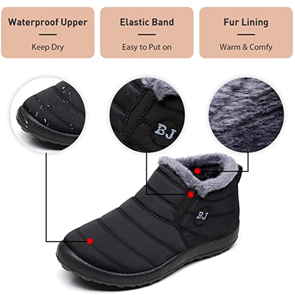 Snow Boots Women Shoes Warm Plush Fur Ankle Boots Winter Female Slip On Waterproof Flat Casual Shoes Ultralight Boots