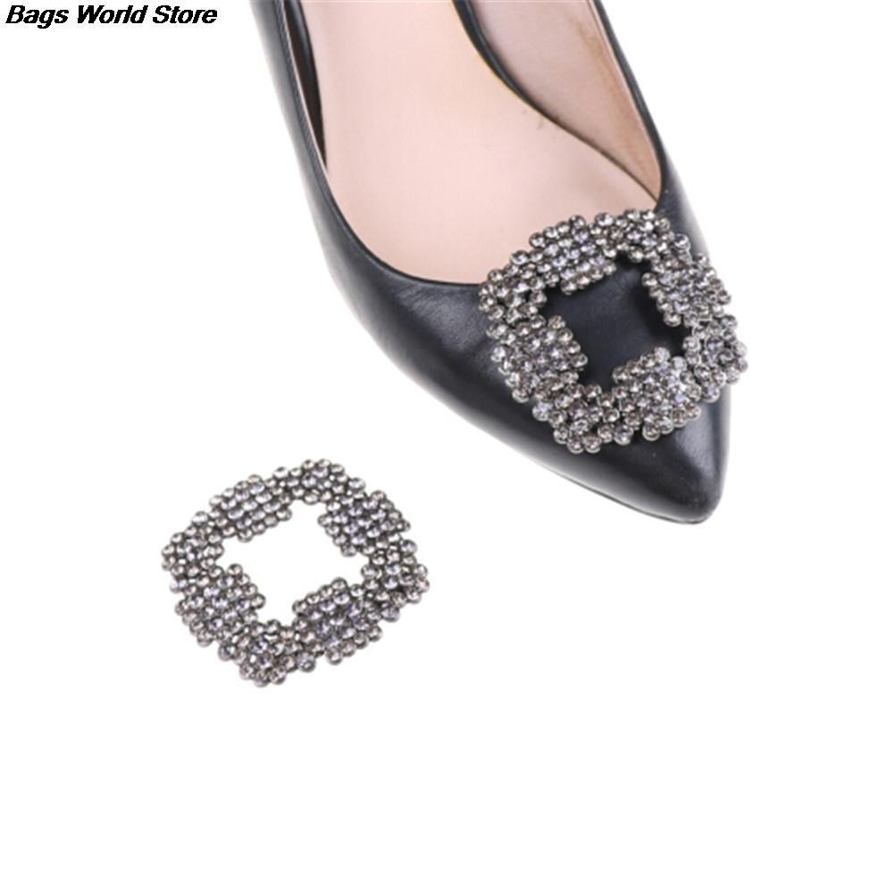 Women's Rhinestone Shoes Square Metal Buckle Wedding Shoes Decoration Rhinestone Accessory 1pc