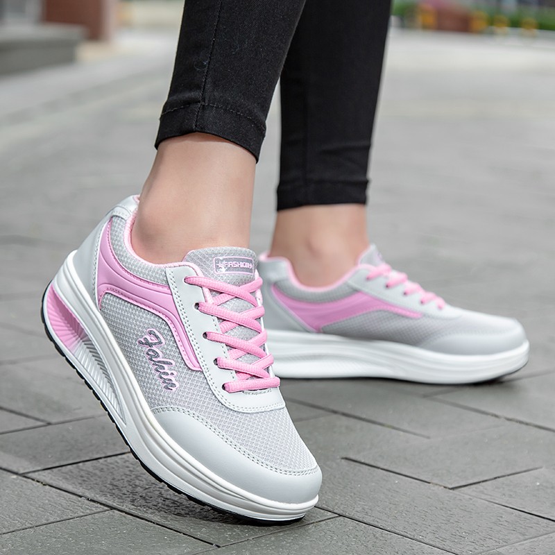 Women Vulcanized Shoes Platform Low Top Shake Shoes Mesh Increase Casual Sneakers Light Concise Loafers Non-slip Soft Bottom