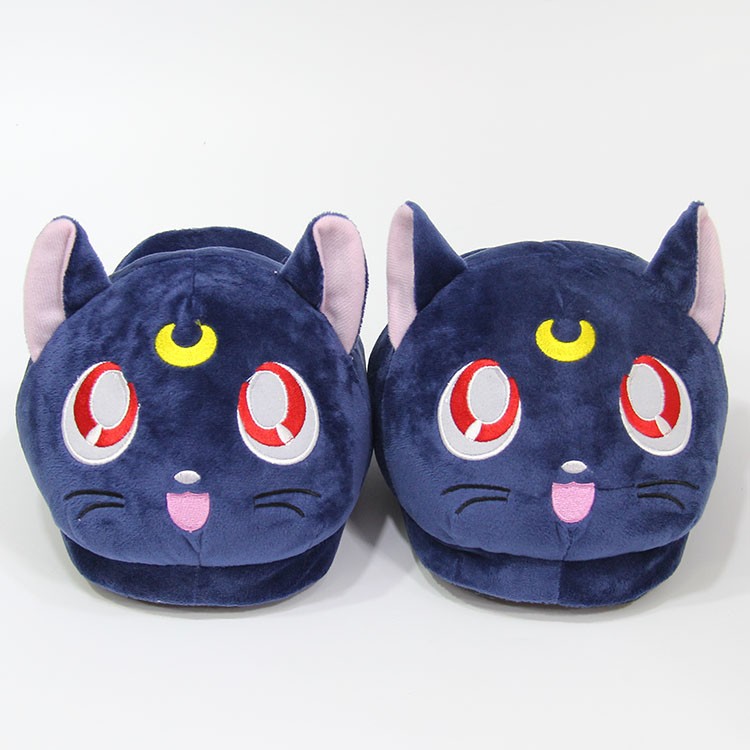 Anime Cartoon Animal Plush Slippers Luna Cat Kitty Soft Stuffed Warm Winter Indoor Shoes