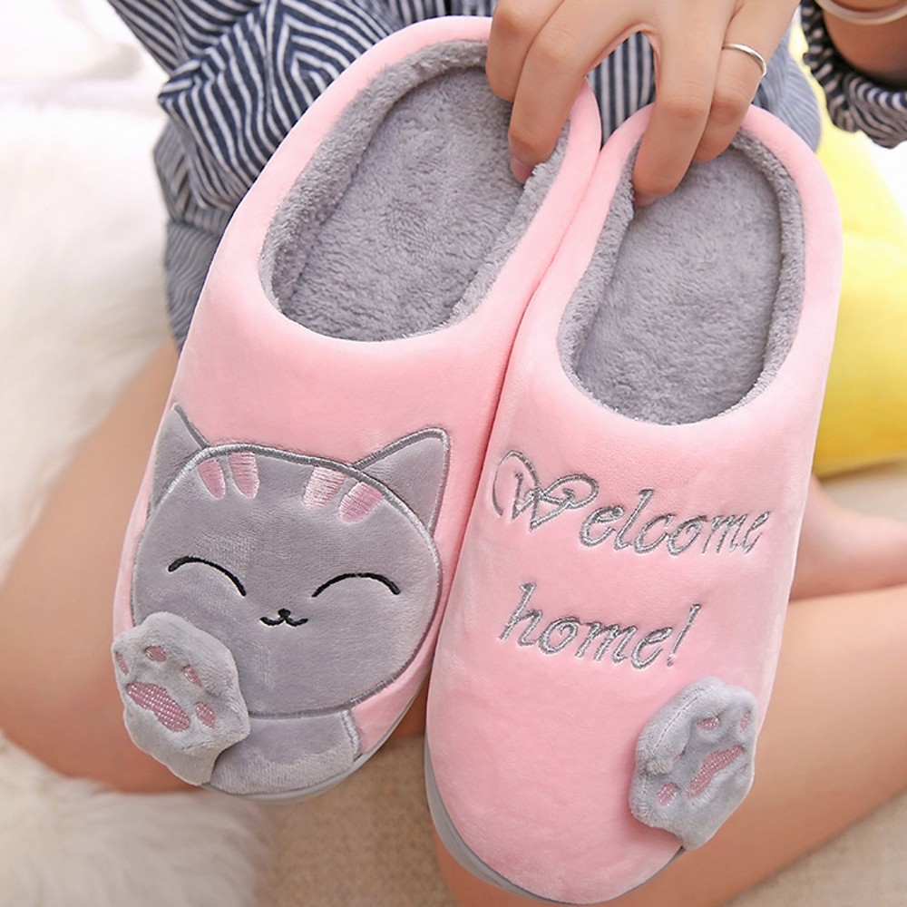 Women Winter Home Slippers Cartoon Cat Shoes Soft Plush Warm Indoor Slippers Bedroom Lovers Couples Dropshipping