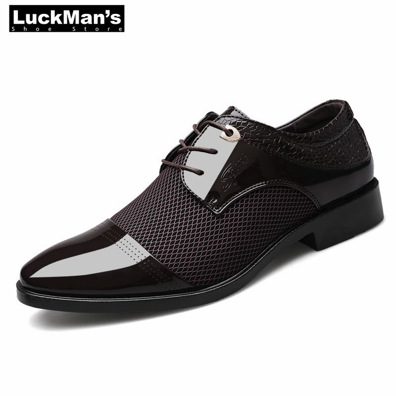 LuckMan Men Dress Shoes Fashion PU Leather Shoes Men Brands Wedding Oxford Shoes For Men Breathable Men Formal Shoes