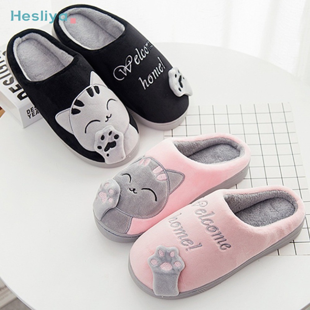 Winter Women Slippers Cartoon Lucky Cat Shoes Fluffy Plush Warm Non-slip Cotton Slippers Home Indoor Couple Fashion Shoes Female