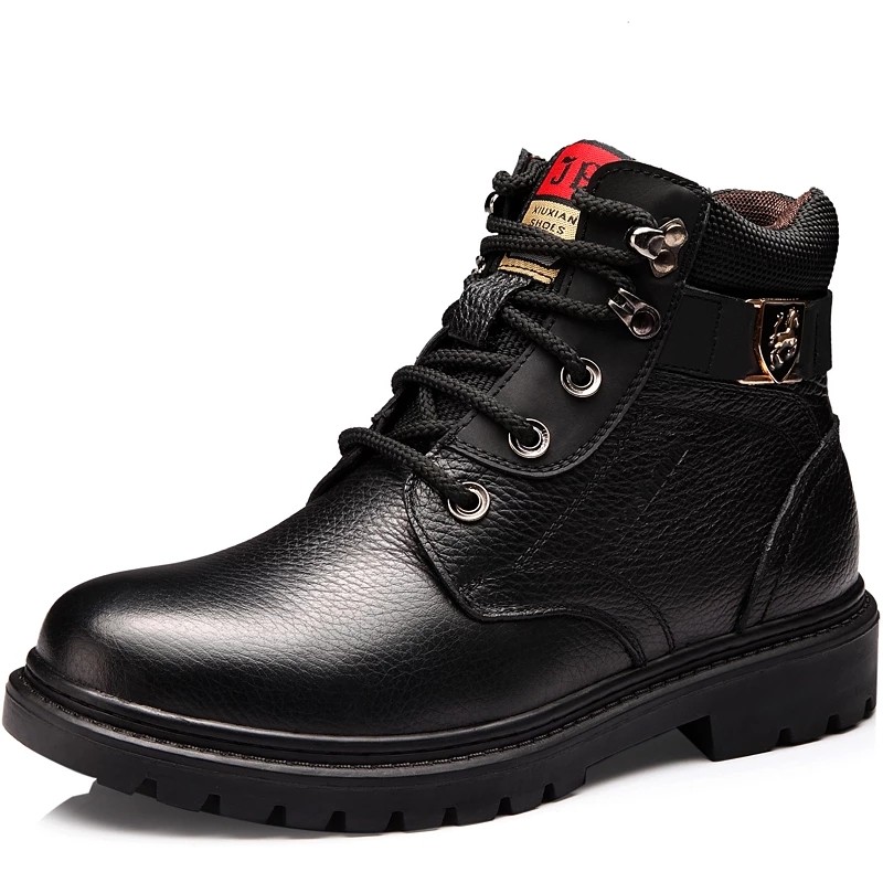 Leather men boots high quality thick British style thick-soled wool lining snow boots non-slip warm winter boots leather shoes men