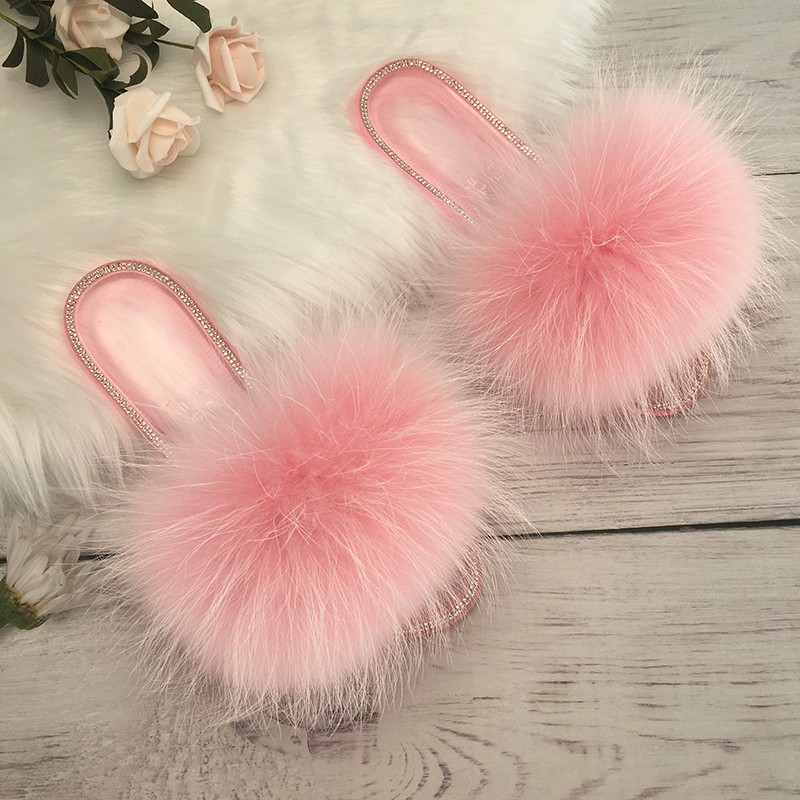 fluffy slippers women real fur home slides summer crystal rhinestones shoes for women flip flops with fur jelly sandals women