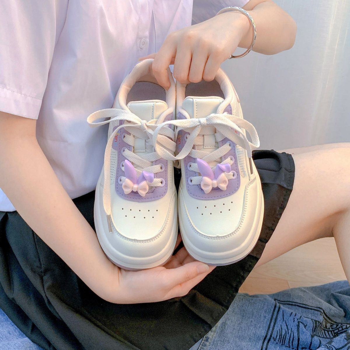 QWEEK 2021 Women Sneakers Kawaii Shoes Fashion Casual Flat Vulcanized Cute Harajuku Spring Sneakers Women Chunky