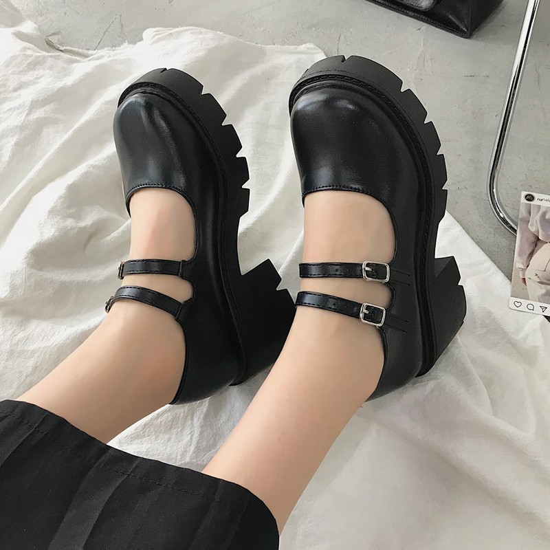 Spring Platform Leather Shoes Women Casual Flats Oxford Loafers Thick Bottom Ladies Wedge Lolita Shoes Mary Jane Women Moccasins