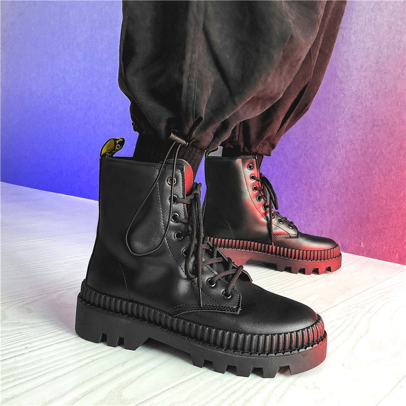 Thick Cloth Base Mid-top Men Boots Autumn British Trend Boots Hight Top Korean Casual Shoes 2022 Winter New Black