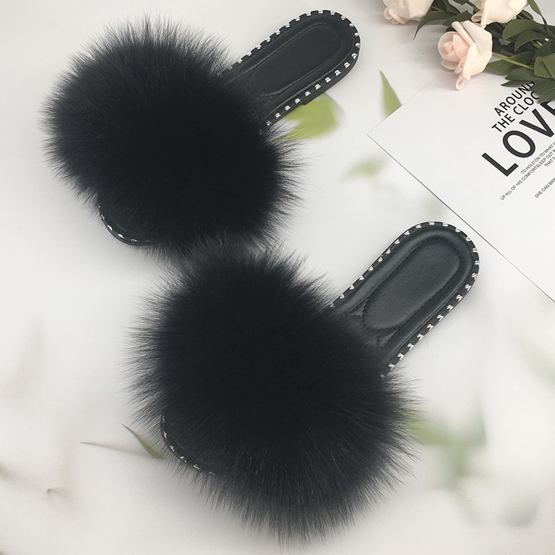 women flip flops summer fluffy slippers luxury real fur slides for women fluffy sliders jelly shoes woman flat sandals with fur