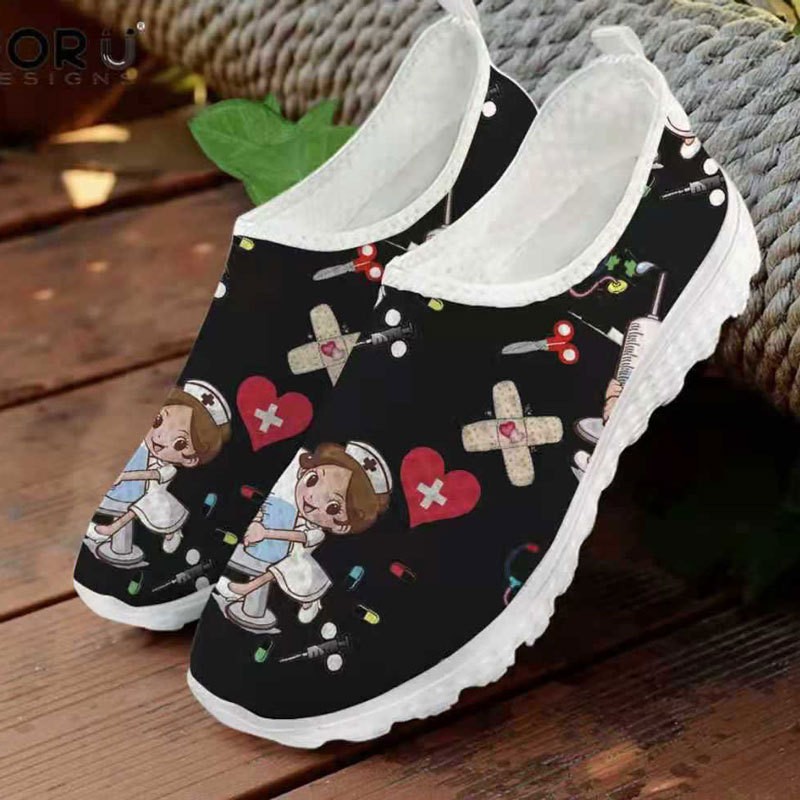 Women Comfortable Sneakers Casual Shoes Cartoon Nurse Print Women Sneakers Breathable Flat Shoes Zapatillas Mujer