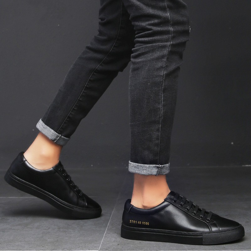 Men's Sneakers Genuine Leather Men Shoes Fashion Lace-up Solid Men's Shoes High Quality White Men Casual Shoes