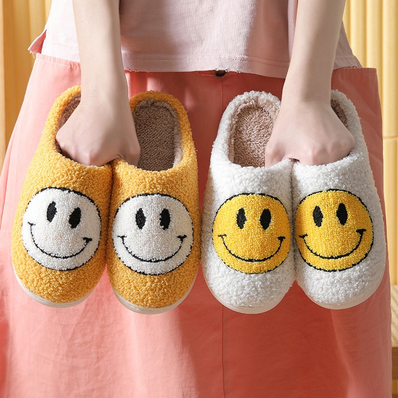 Plus Size 45 Smile Cotton Slippers Autumn Winter Home Indoor Slippers Sweet Lovely Catroon Fur Slippers Non-slip Comfortable Women Shoes